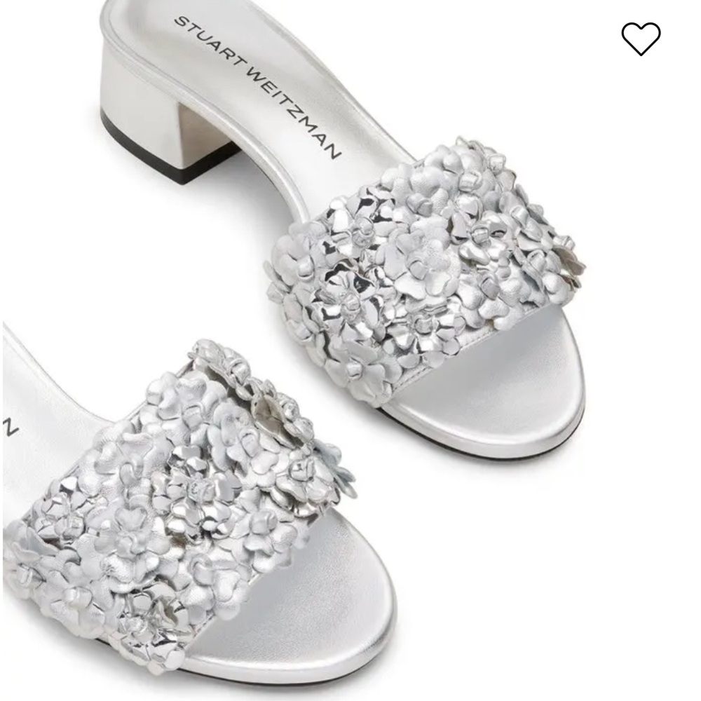Stuart Weitzman Silver leather Meadow Slide Sandal women size 7.5 New
$475